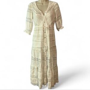 A collective story white lace midi dress short puff sleeve XS button down